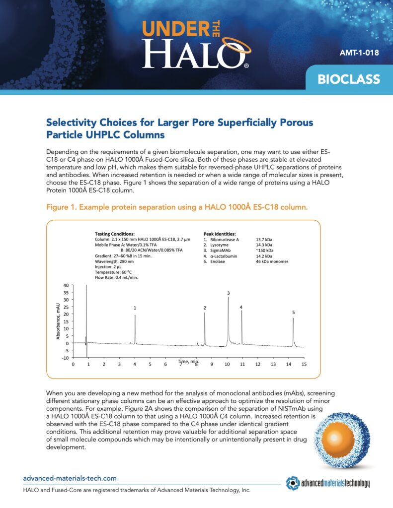 selectivity choices for larger pore superficially porous particle uhplc columns