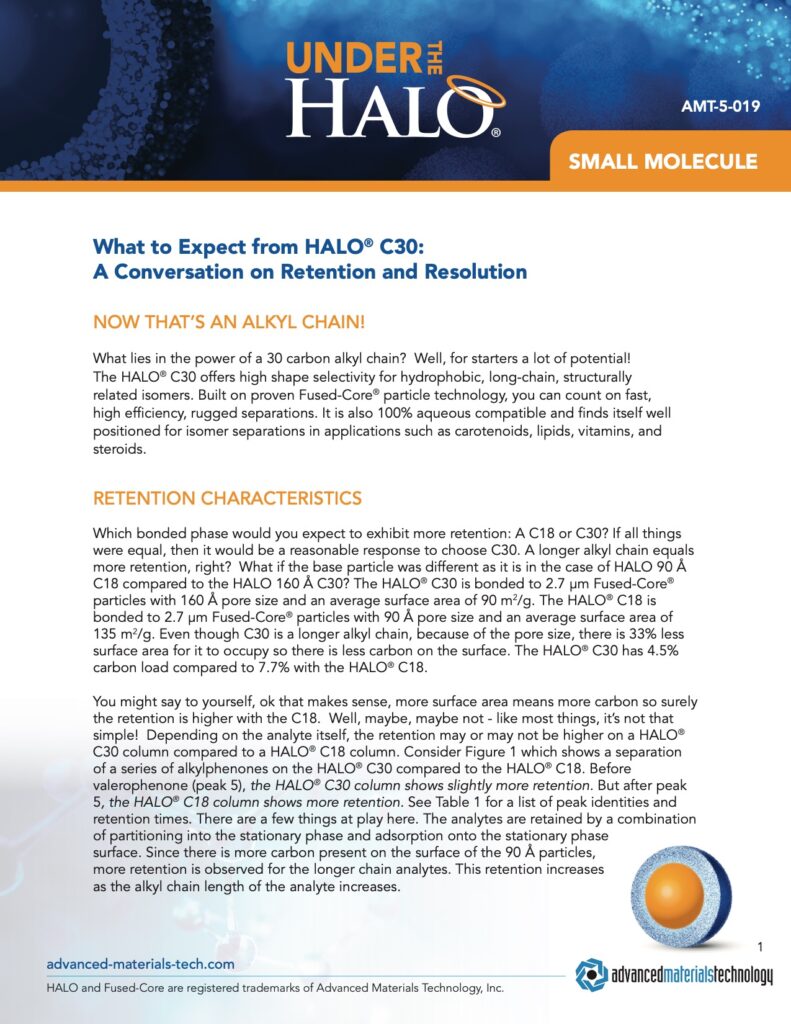 halo c30 column for small molecule analysis