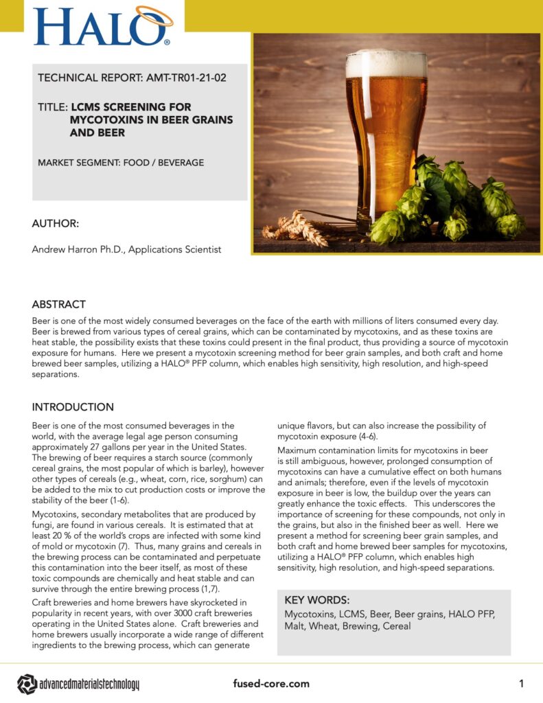 lcms screening for mycotoxins in beer grains and beer - application of chromatography in food industry