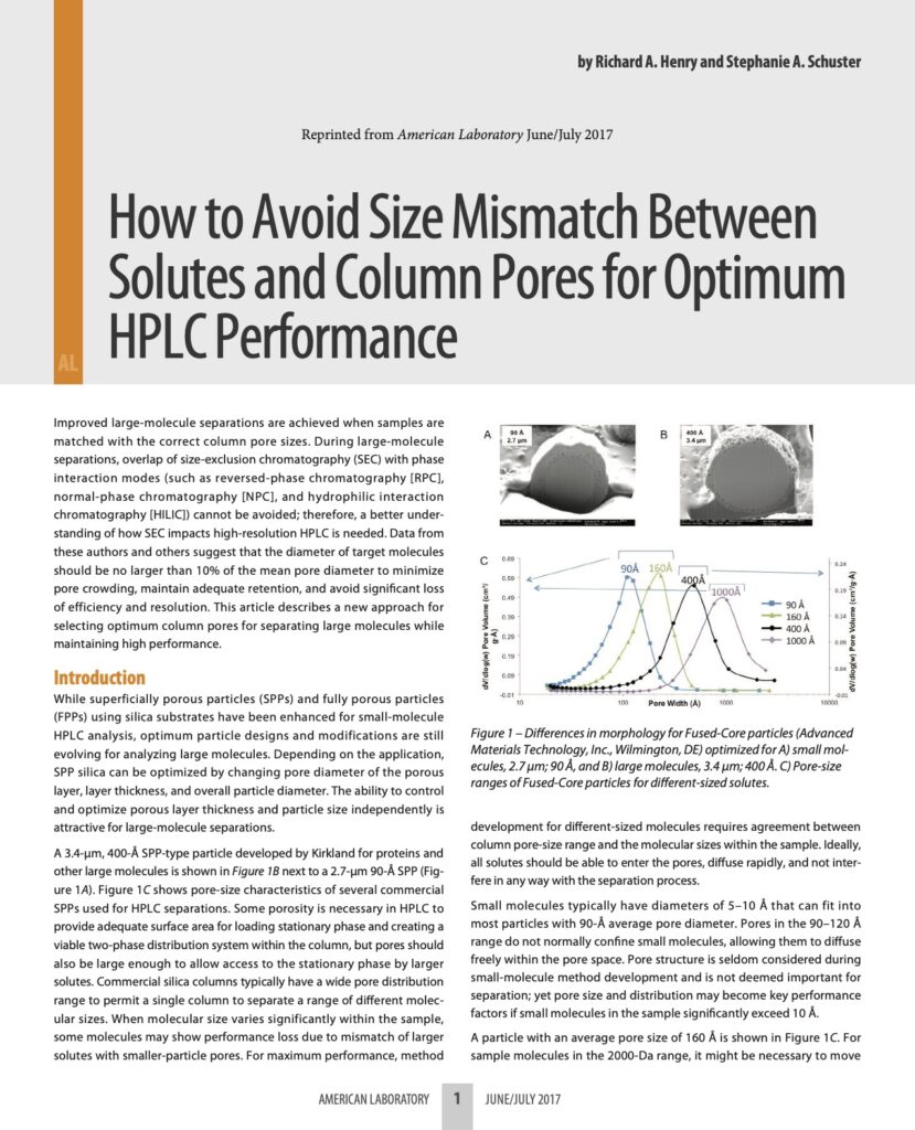 how to avoid size mismatch between solutes and column pores for optimum hplc performance
