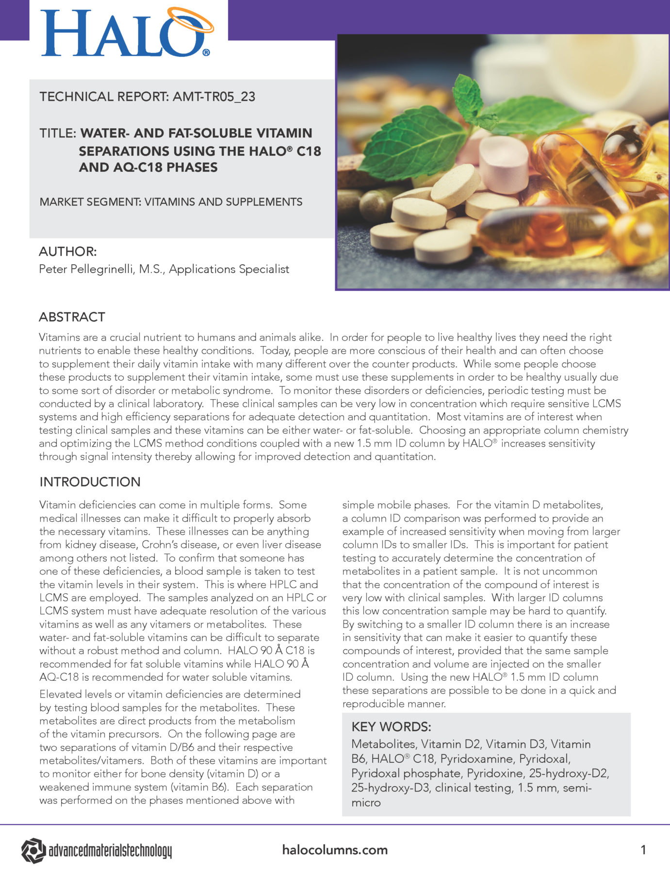 water and fat-soluable vitamin seperations using the HALO C18 and AQ-C18 Phases