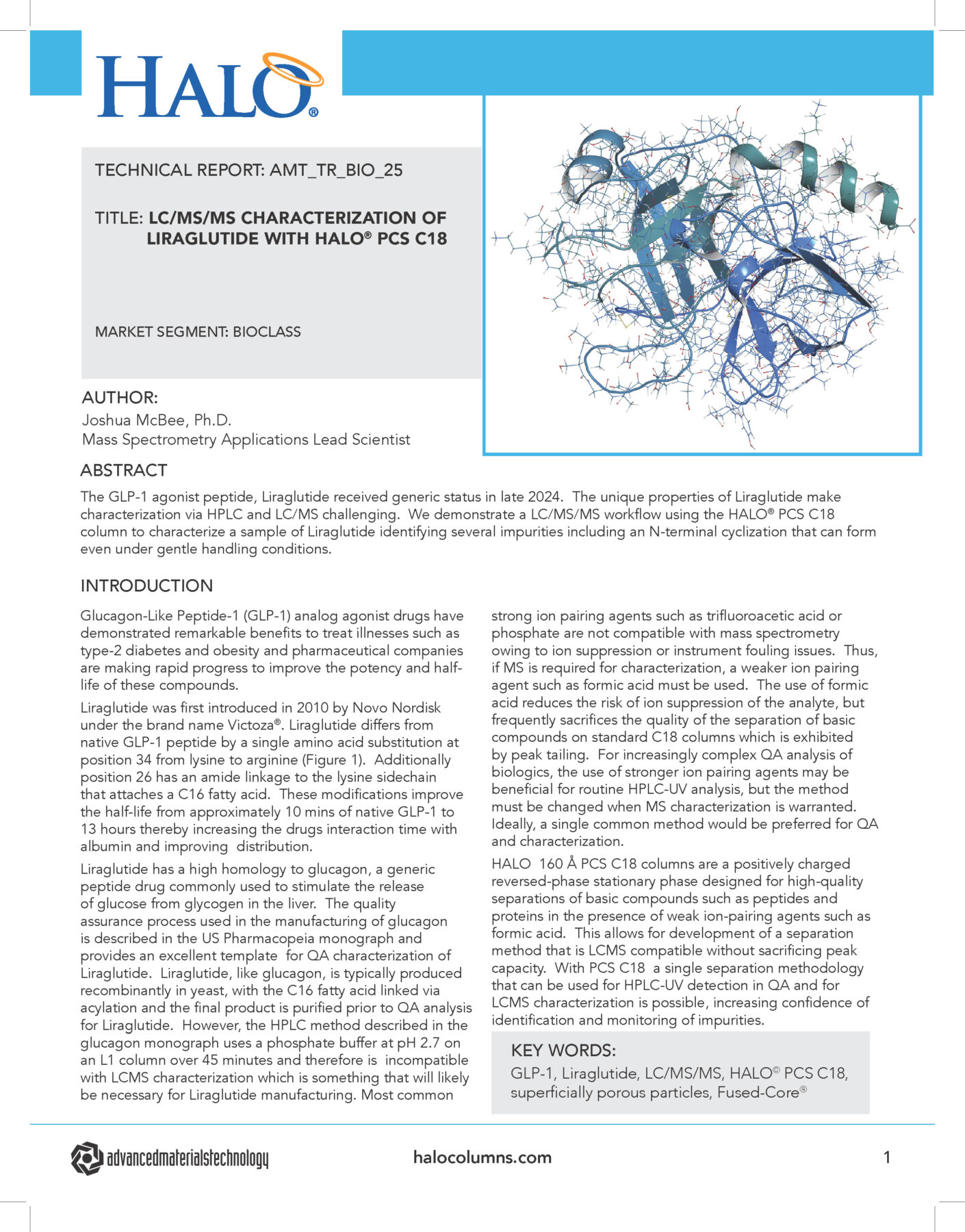 LC/MS/MS Characterization of Liraglutide with HALO® PCS C18